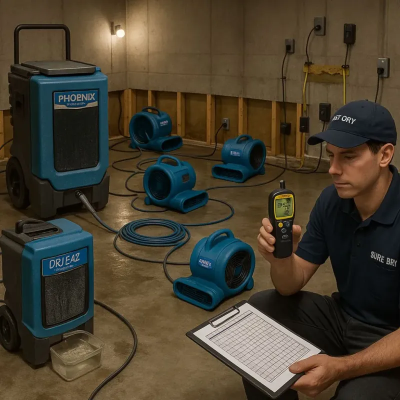 Structural Drying and Dehumidification process in Kingsland, TX